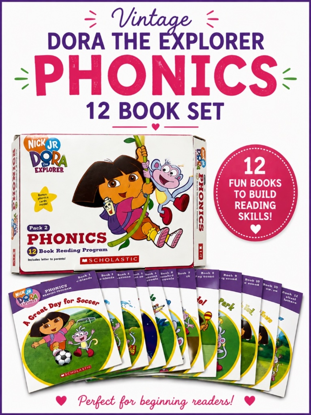 Vintage Dora the Explorer Phonics Reading Program 12 Book Set Scholastic